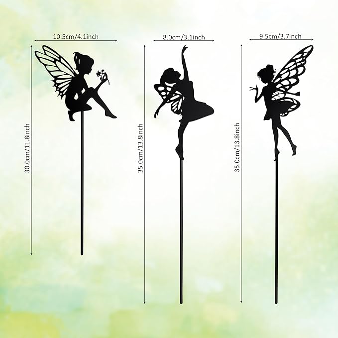 Garden Fairy Metal Stake 3-Piece Gift Set - Outdoor Decorative Accents for Yard, Flower Bed, Lawn, and Patio Gardens