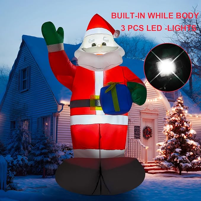 6FT Christmas Inflatable Santa Claus Outdoor Decorations, Inflatable Santa with Gift Box Built-in LED Lights, Blow Up Yard Decorations for Holiday Xmas Party Indoor Garden Lawn (Santa Claus)