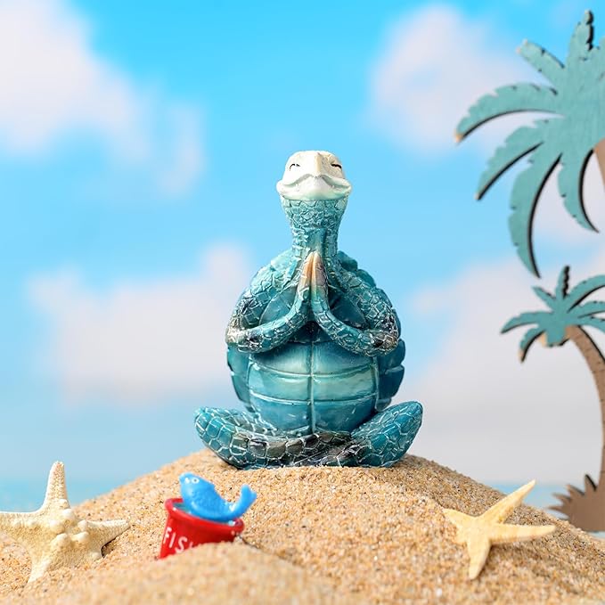 4 Pcs Sea Turtle Meditation Yoga Decor Zen Sea Turtles Garden Statue Figurines Coastal Ocean Beach Bathroom Decor Turtle Gifts for Women Yogis Home Office Decorations(Stylish)