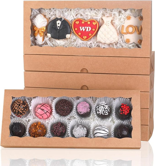 50pcs 12x5x1.5Inches Brown Cookies Boxes with Window Bakery Boxes Chocolate Truffle Boxes Macaron Boxes Cakesickle Boxes Browines Treat Boxes for Christmas Valentine's Father's Mother's Day