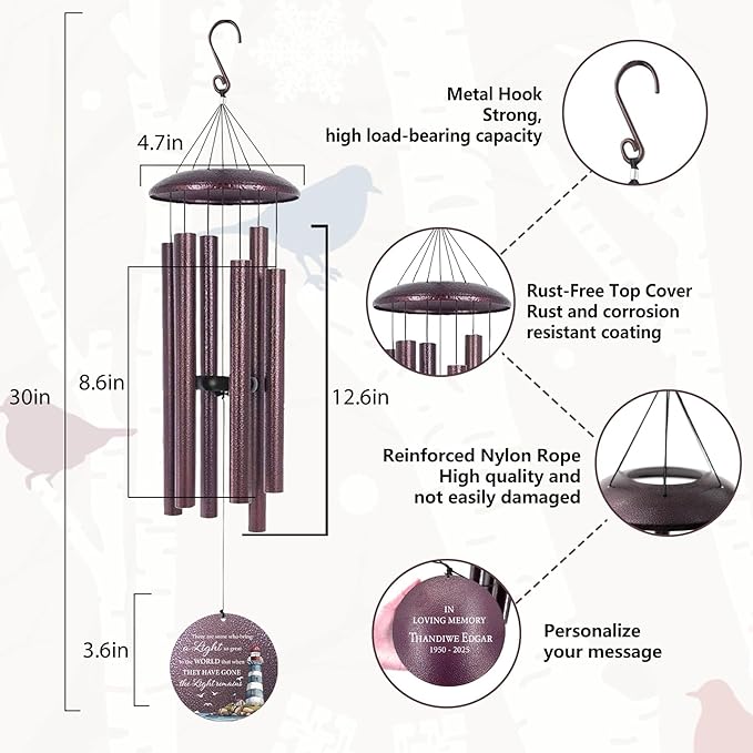 ASTARIN 30/36/45inch Personalized Memorial Wind Chimes for Loss of Loved One, Memorial Gifts for Loss of Mother/Father, Sympathy Gifts for Funeral Condolence Bereavement Grief, Wind Chimes for Outside