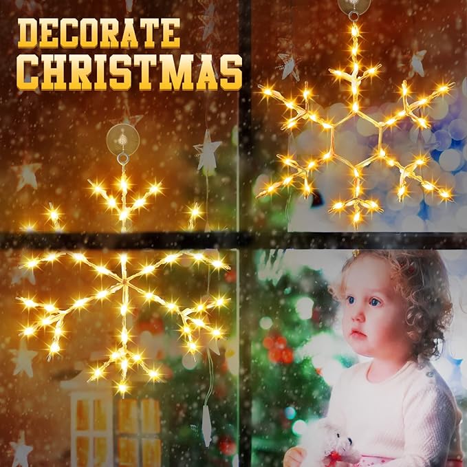 Tuanse 2 Pcs Christmas Silhouette Window Lights Christmas Snowflake Lights with Remote Control LED Lighted Snowflake Decorations Xmas for Window Wall (Warm White)