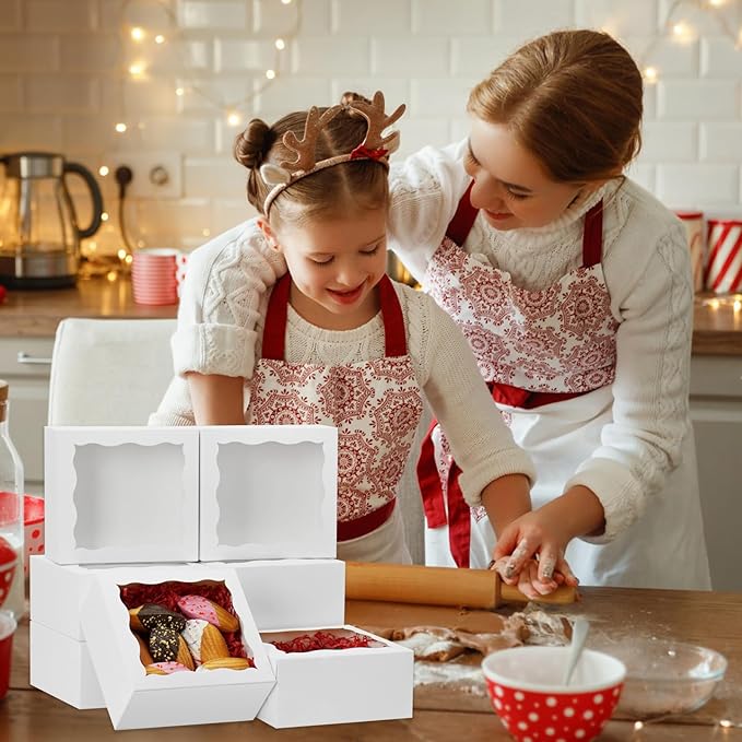 20 Pack 5x5x2.5 Inch Bakery Boxes Cookie Boxes with window Treat Box Chocolate Covered Strawberries Box for Macaroon Dessert Cupcake Pastry Muffins