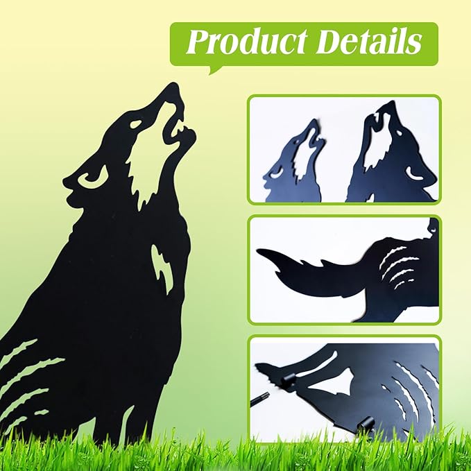 Wolf Metal Garden Stakes Decorative,Wolf Gifts for Women/Men/Wolf Lovers Gifts,Black Wolf Silhouette Statues Garden Decor for Outside,Outdoor Decor,Yard Art,Patio,Lawn Ornaments