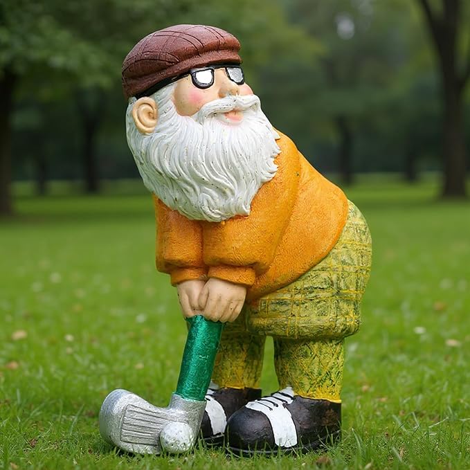 Golf Gnomes Statues, Funny Tiny Ornament Decor for Garden Yard Patio Porch Lawn Bookshelf Home, 7.8" H × 5.1" L × 4.1" W