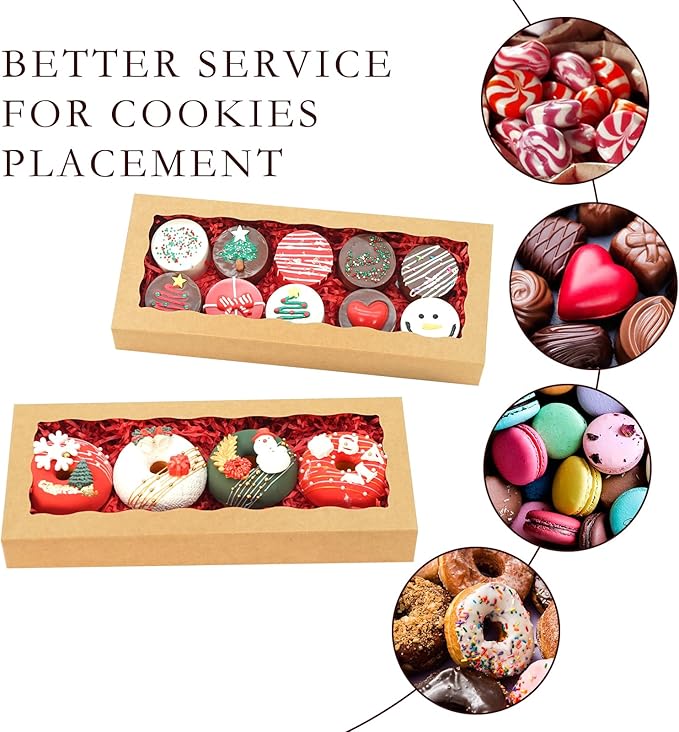 20pcs Brown Cookie Boxes 12x5x1.5 Inch Bakery Boxes with Window Treat Box Chocolate Strawberries Box for Wedding Favors Party Birthday Favors