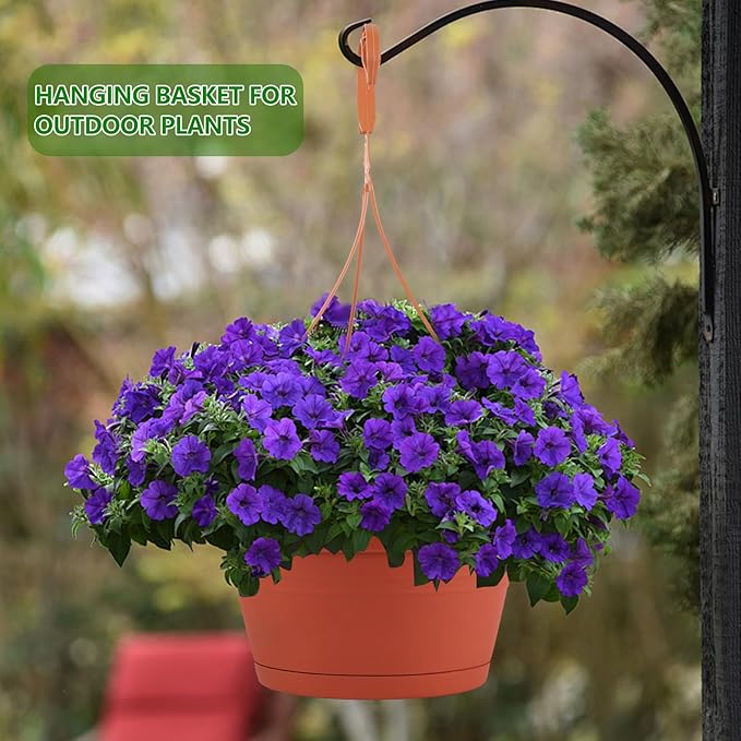 4 Pack Hanging Planters, 10 Inch Plant Pots with Hanger Chain & Drainage Trays, Hanging Baskets for Plants Outdoor Indoor, Flowers Pots for Home, Garden, Porch Decor (Brick Red)
