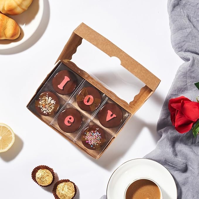 20pcs 7x4.33x1.5 Inch Borwn Cookies Boxes with Window Bakery Boxes Macaron Box Cakesickle Boxes Chocolate Truffle Donut Treat Box for Christmas Valentine's Easter Mother's Day