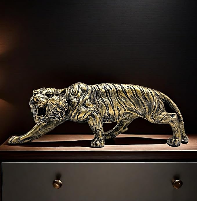 15.5 Inch Large Tiger Statue Figurine Sculpture Collectible Gifts for Tiger Lover Office Home Decor Desk Accessories Decoration Garden Figurines Outdoor Decor Bronze
