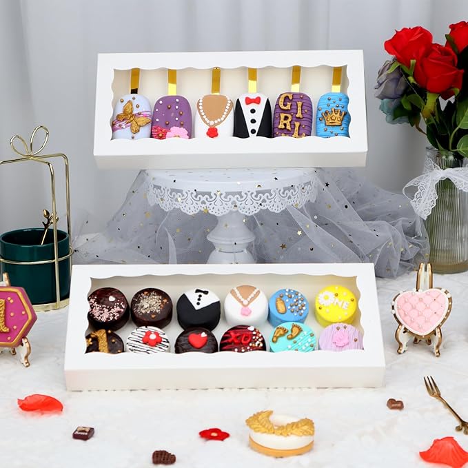 50pcs 12x5x1.5Inches White Bakery Boxes with Window Cookies Boxes Chocolate Truffle Boxes Macaron Boxes Cakesickle Boxes Browines Treat Boxes for Christmas Valentine's Easter Mother's Day