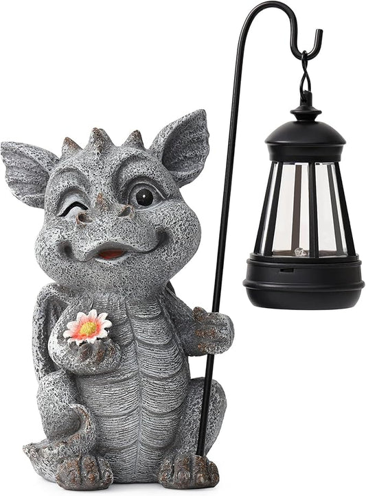 Garden Figurines Dragon Statue Decorations - Solar ResinDragon with Solar Garden Lights Outdoor Decorations for Patio,Yard,Lawn,
