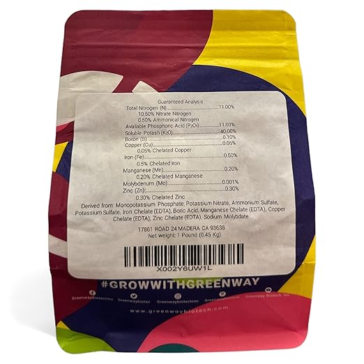 Greenway Biotech, Inc. Pepper & Herb Fertilizer 11-11-40 Powder with Micronutrients and Trace Minerals- 100% Water Soluble Fertilizers (1 Pound Makes 200 Gallons)
