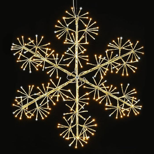 Hanging Christmas Snowflake Lights, 30’’ Large Golden Snowflake with 240 Warm White LEDs Twinkle for Indoor Outdoor Decorations