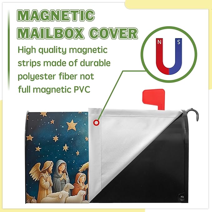 Christma Nativity Mailbox Cover Merry Christma Mailbox Covers Magnetic Standard Size 21x18 inch Winter Star Mail Box Wrap Decorative Mailboxes for Outside Garden