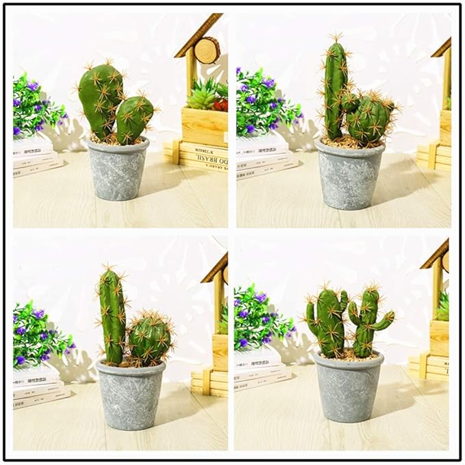 Artificial Succulent Plants,Fake Cactus Decorative Plants - Artificial Cacti with Gray Pots Planters,Artificial Faux Cactus for Home Décor House Office Ornaments