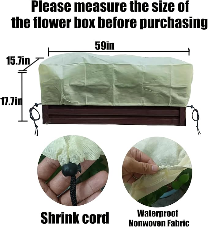 EJW Plant Covers Freeze Protection Planter Cover,Frost Cloth,n,59'' x 17'' x 15.7'' Outdoor Plant Cold Protection, Outdoor Plant Frost Fabric, for Flower Box, Balcony Planter 2 Piece Set