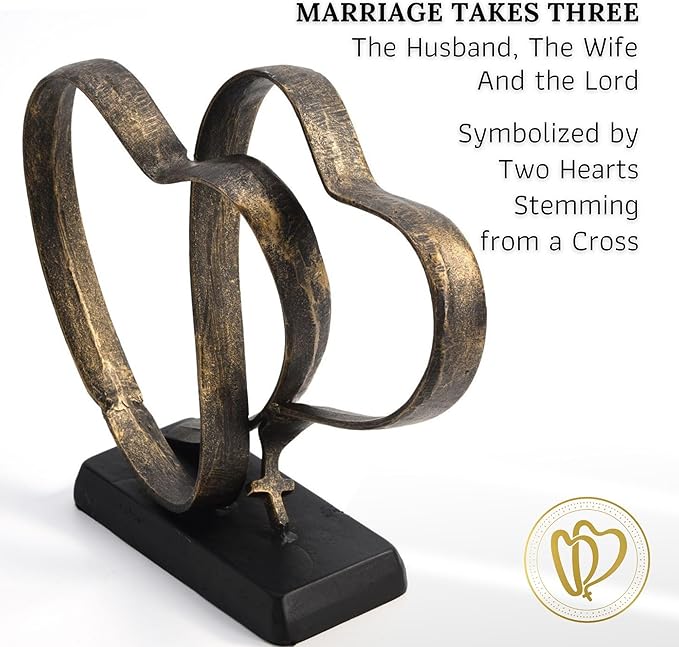 Wedding Anniversary Couples Gift - Two Hearts and Cross Iron Sculpture, Heart Decoration Gift for Her and Him, 1st to 50th or 60th Anniversary, Includes Present Box and Poem Card