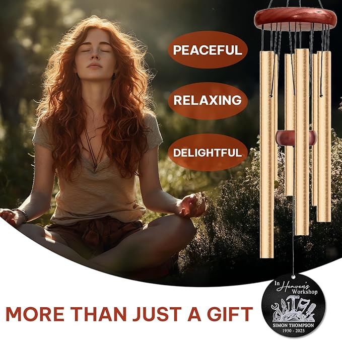 Personalized Craftsman Memorial Wind Chime – “in Heaven’s Workshop” Custom Name & Years – White Engraved Outdoor Sympathy Gift for Loss of Loved One – Carpenter Mechanic Remembrance Windchime