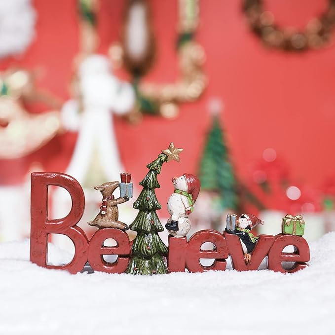 Newman House Studio Believe Sign Christmas Decor Tabletop - Christmas Holiday Figurine Christmas Decorations 8.5 * 1.5 * 4 Inch