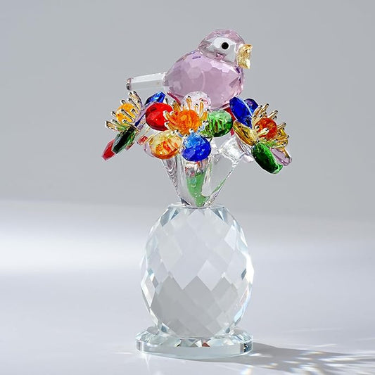 Crystal Bird & Forget-Me-Not Flower Figurine,3x4 inch Glass Flower Collectible Ornaments for Home Decor Table Centerpiece Glass Bouquet Flowers Keepsake Gifts for Women （Colorful）