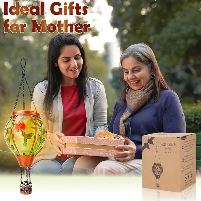 Solar Hot Air Balloon Lantern with Flame, Hummingbird Outdoor Solar Lanterns for Outside Garden Yard Farmhouse Patio Pathway Decoration, Hummingbird Gifts for Women Grandma Mom（2Pack