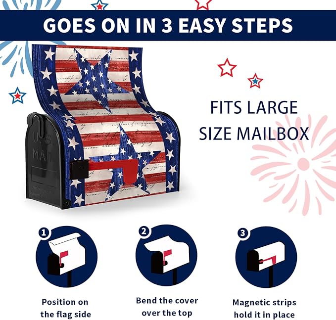 America Flag Mailbox Cover Large Size Magnetic Patriotic Star Mail Box Wrap 4th of July Memorial Letter Post Box Cover Independence Day Mailbox Covers for Outside Oversized 25.5 X 21 Inch