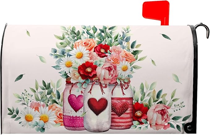 Mother’s Day Mailbox Covers Spring Floral Mailbox Cover Beautiful Jar Post Letter Box Cover Magnetic Standard Size 21x18 inch Decorations for Outside Garden for Mom