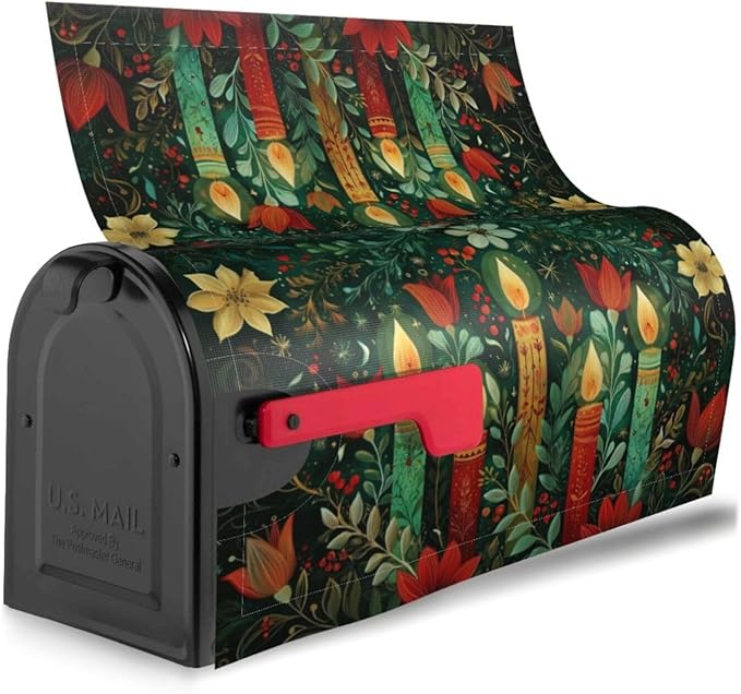 Christmas Candles Mailbox Covers Magnetic Letterbox Covers 21x18 Inch for Garden Outdoor Decoration