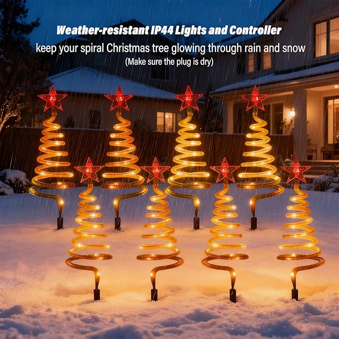 8-Piece Set Smart Christmas Spiral Pathway Lights, DIY Color Changing, 80+ Modes, Remote & App Control, Timer, IP44, Christmas Decorations for Outdoor Holiday Xmas Decor