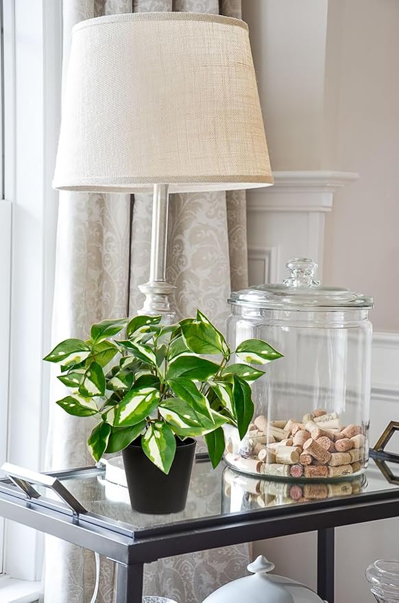 Oairse Artificial Plants Indoor Small Fake Plants in Pots Faux Pothos N‘ Joy Potted Plant Fake Indoor Plants with Black Pots for Bathroom Living Room Office Desk Shelves