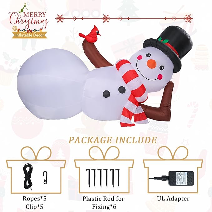 MUMTOP 10FT Long Christmas Inflatables Outdoor Decorations, Giant Inflatables Snowman with Red Cardinal Blow up Christmas Yard Decoration Built-in LED Lights for Outdoor Party Holiday Decor