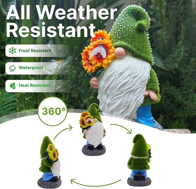 Garden Gnome Statues Decor with Solar Lights, Outdoor Decorations for Yard Porch Lawn Balcony Patio, Housewarming Gifts