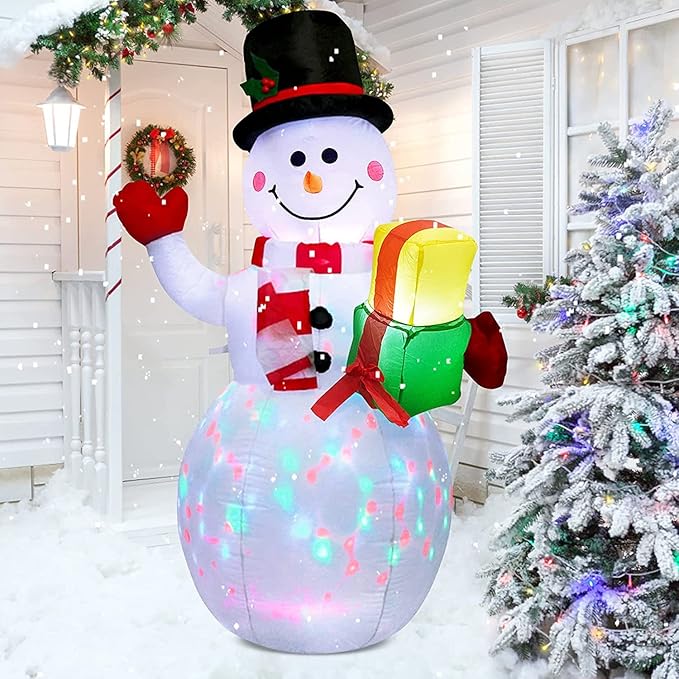 5 Ft Inflatable Snowman Christmas Outdoor Decoration Blow Up Snowman with Upgrade Rotating LED Lights for Holiday/Party/Xmas/Yard/Garden Decorations