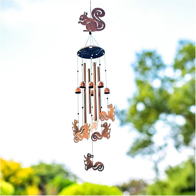Squirrel Wind Chimes for Outside,Squirrel Gifts for Women Men/Memorial Gift/Sympathy Gift/Birthday Gifts Metal windchimes Outdoors/Indoors,Garden Decor,Patio,Home,Porch,Yard Decorations