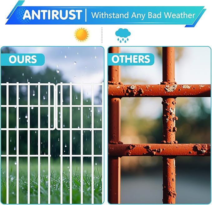 26 Panels No Dig Fence, 28ft(L) x 17in(H) Dog Digging Fencing Barrier, 1.2in Gap Animal Barrier for Bottom of Fence, Rustproof Metal Garden Edging Border Ground Defense for Outdoor Patio, White