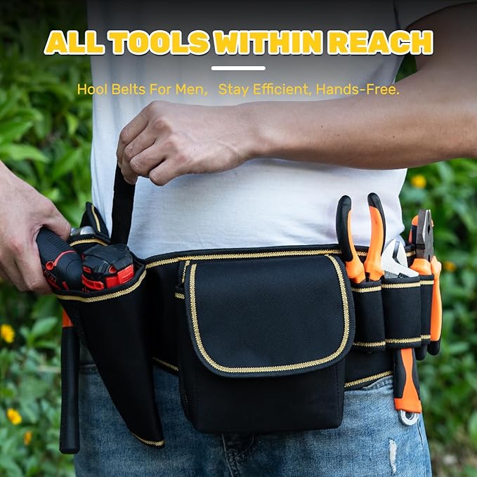 Tool Belts for Men with Adjustable Waist Strap – Heavy Duty Utility Pouch with Multiple Pockets for Electricians, Carpenters, DIY Projects – Durable Oxford Construction Tool Organizer