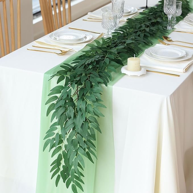 Mizii 2 Strands Artificial Vines Willows Garland 78" Fake Vine Italian Ruscus Silk Green Leaves Faux Hanging Plants Greenery Decoration for Table Centerpieces Home Room Party Wedding Decor (Willows)