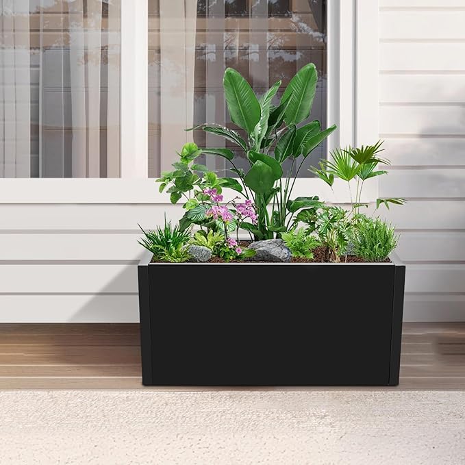 Rectangular Steel Planter Box Large Metal Outdoor Planter Grow Box Heavy Duty Natural Flower Plant Pot for Outdoor Indoor Backyard Deck Garden and Patio, 25" L x 12" W x 12" H