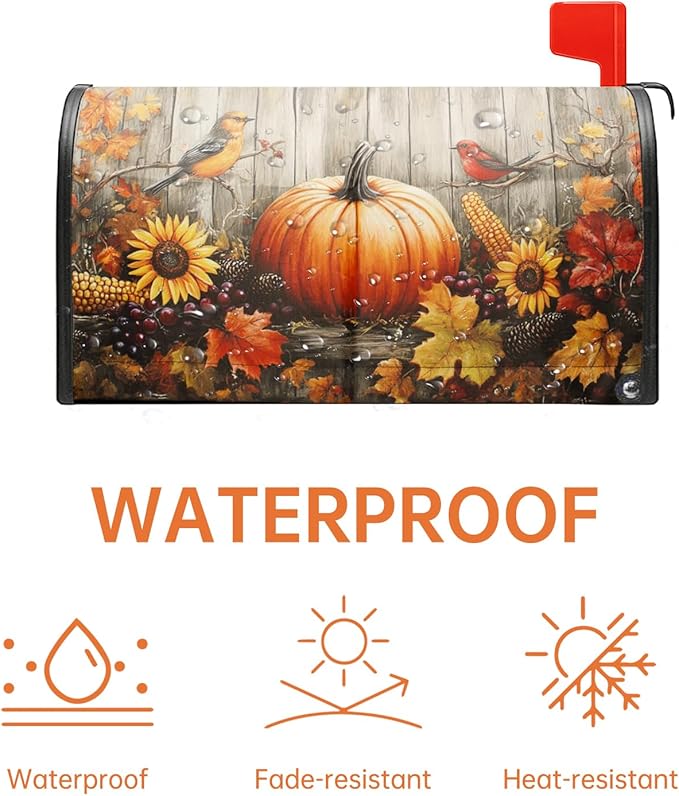 Magnetic Mailbox Covers Standard Size 21'' x 18'' – Fall Pumpkins & Halloween Bat Design, Seasonal Decorative Mail Box Covers Magnetic, Waterproof & Durable Mailbox Wrap