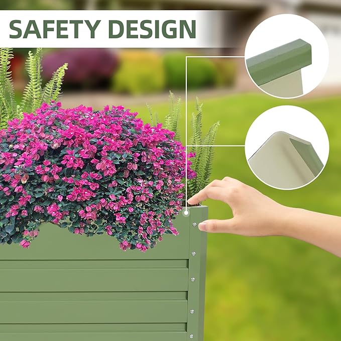 1MORE Raised Garden Bed- 8x2x1.8ft Planter Garden Boxes Outdoor, Raised Beds for Gardening, Large Metal Garden Bed Kit for Vegetables Flower, Deep Root Planter Raised Beds with Tools.Green