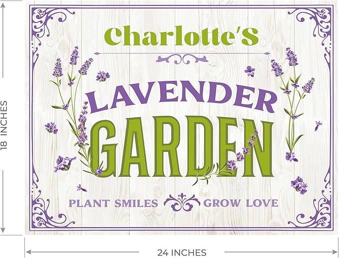 Custom Lavender Garden Sign, Personalized Name for Flower Garden, Christmas Gift and Backyard Décor Sign, 18x24 Inches, Rust Free .063 Aluminum, Fade Resistant, Made in USA by Sigo Signs