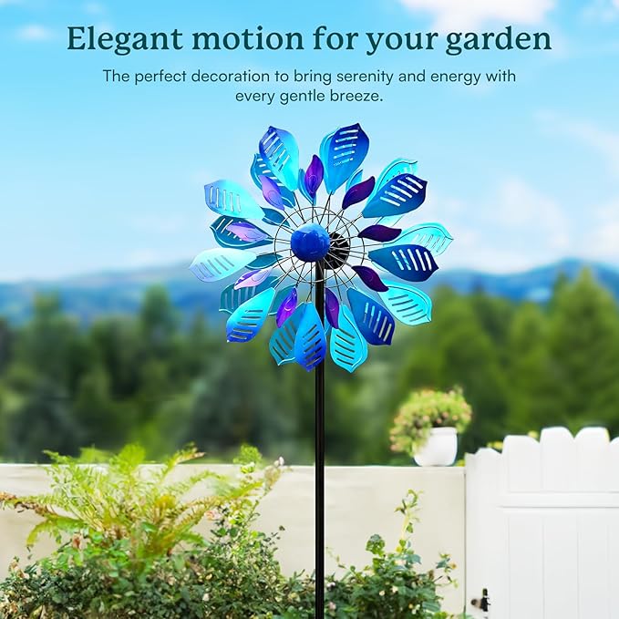Wind Spinners Outdoor for Yard and Garden, Metal Large Wind Spinner with Stake, Windmill for Yard, Gift for Family Friends(84'' H x 24'' W)