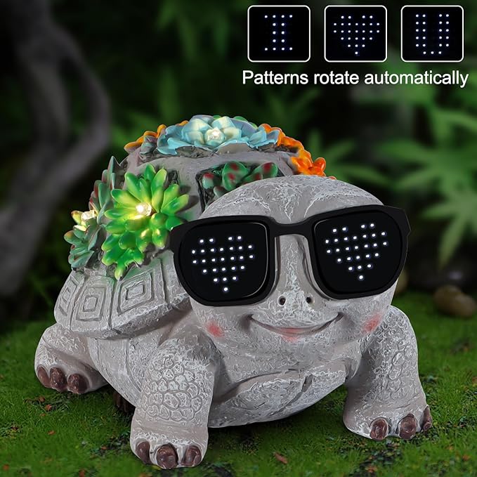 Solar Garden Statues Turtle with Succulent and LED Lights Birthday Gifts for Women Mom Grandma Solar Outdoor Decor for Patio Backyard Yard Lawn Decoration-Unique