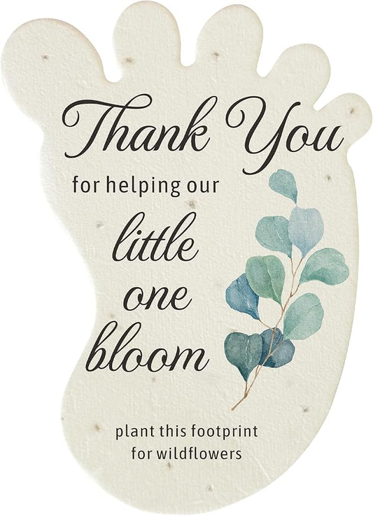 Baby Footprint Seed Paper – 12 pcs Green Baby Shower Favors for Guests with Wildflower Seeds, Writable & Plantable, Gender Reveal, Birthday Gifts for Guest