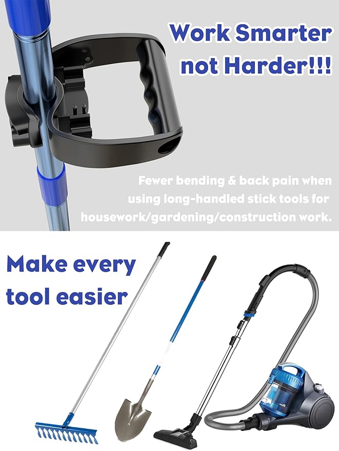 Shovel Garden Tool Handle Attachment, Universal Back Saver Grip for Shovels, Rakes, Hoes, Spades & Long-Handle Yard Lawns Tools, D Grip Ergonomic Handle Replacement Helper, Easy Comfort Hold, Black