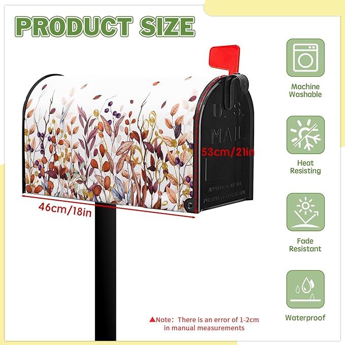 Orange Eucalyptus Mail Box Cover Fall Mailbox Covers Magnetic Standard Size 21x18 inch Autumn Eucalyptus Leaf Mailbox Wraps Home Decor Outdoor Yard Decoration for Garden