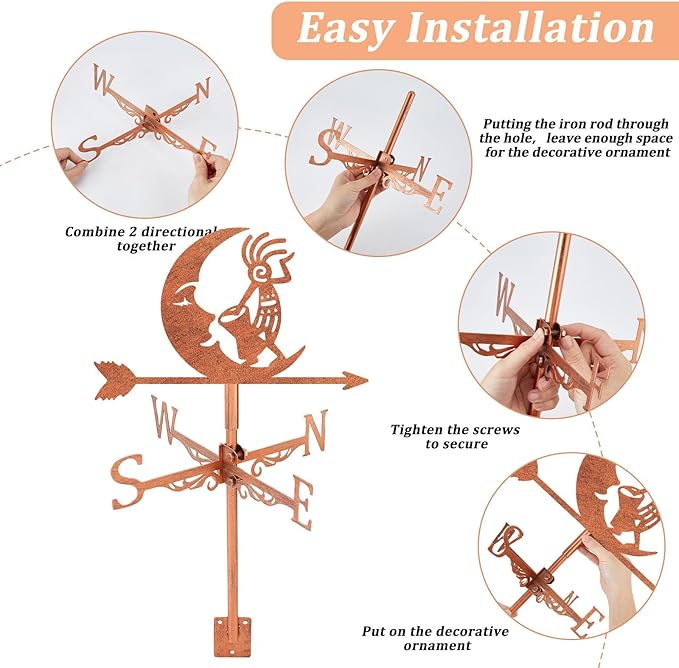 SUPERDANT Kokopelli Weather Vane Moon Wind Vanes for Yard Metal Weathervane Roof Mount for Gardens Outside Reddish Copper Weathervanes Farmhouse Farm Barn Sheds Patio Decorations