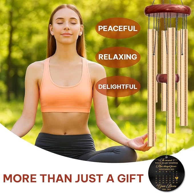 Personalized Calendar Memorial Wind Chime – “The Moment Your Heart Stopped, Mine Changed Forever” Custom Date, Name & Years – Sympathy Gift for Loss of Loved One – Windchimes for Outdoors Décor
