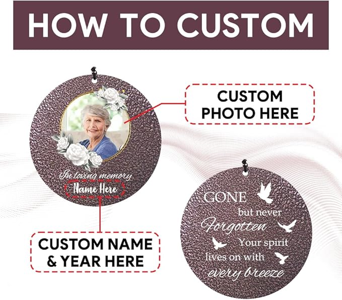 Personalized Sympathy Wind Chime, Memorial Wind Chimes in Memory of a Loved One Gift, Memorial Gifts Wind Chimes for Outside Patio Home or Garden Decor, Product in USA