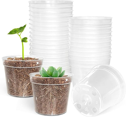 BTPLASTIK 50 Pack 2.5 Inch Clear Nursery Pots for Plants, Sturdy Plastic Plant Pot for Planting Vegetables Flowers Seedlings, Transparent Seed Starter Pots with Drainage Holes, garden, Gardening Gifts